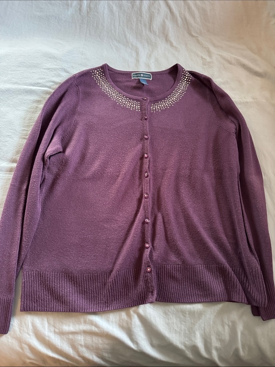 Karen Scott Sweaters - Karen Scott Plum Beaded Neckline Button-Front Cardigan
